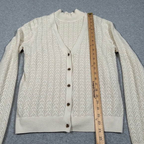 GAP Cardigan Sweater Womens Small‎ Ivory Preppy Academia Mock Neck Open Knit - Picture 7 of 11